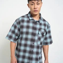 Sf Jeans By Pantaloons Stone Blue Cotton Boxy Fit Checks Shirt-image-46