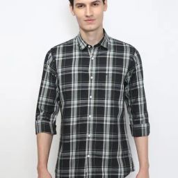 Peter England Multi Cotton Slim Fit Checks Shirt-image-4