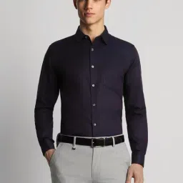 Peter England Purple Cotton Slim Fit Texture Shirt-picture-10