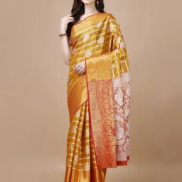 JUST FASHION Mustard Silk Zari Work Saree With Unstitched Blouse-picture-6