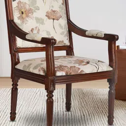 GLOBALLY INDIAN Brown & Beige Printed Classic Wooden Accent-Style Lounge Chair-3