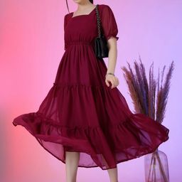 Krunal Raiyani WomenGeorgette Fit & Flare Midi Dress-image-59