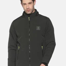 SHOWOFF Olive Cotton Slim Fit Solid Jacket-image-39