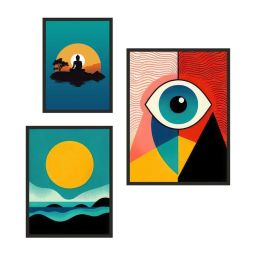 999Store Multicolor Canvas Colorful Abstract Mountains & Sun Wall Art - Set of 3 image 2
