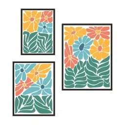 999Store Multicolor Canvas Flower With Leaf Modern Art Wall Painting - Set of 3 image 2