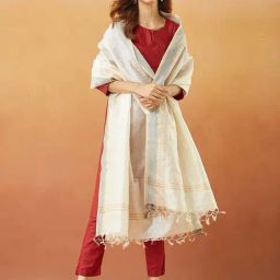 Fabindia White Woven Pattern Dupatta-image-70