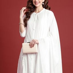 Anouk Women Woven Design Sequinned Pure Cotton Kurta with Trousers & With Dupatta-81
