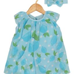 Creative Kid's Girls Turquoise & Green Printed Dress-image-73