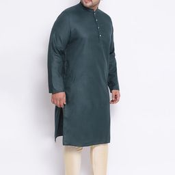 KISAH PLUS Men Green & Cream-Coloured Solid Kurta with Churidar image 2