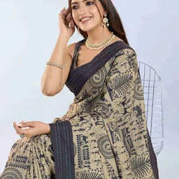 PBS PRINTS Kantha Work Pure Silk Tussar Saree With Unstitched Blouse Piece-picture-33