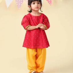 Fabindia Girls Red Printed Kurta Set-image-85