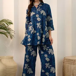 IMANA Printed Pure Cotton Shirt Collar Neck Top With Trousers Co-Ords-image-90