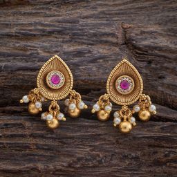 Kushal's Fashion Jewellery Gold-Plated Antique Stone Studded & Beaded Studs-image-90