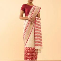 Taneira Off White Cotton Printed Saree With Blouse-picture-6