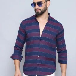 Indian Needle Maroon 100% Cotton Regular fit Stripes Casual Shirt-image-45