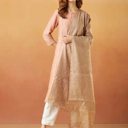 Beige Silk Blend Woven Dupatta-image-42