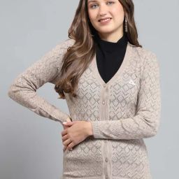 Monte Carlo Beige Self Regular Fit Cardigan-image-51