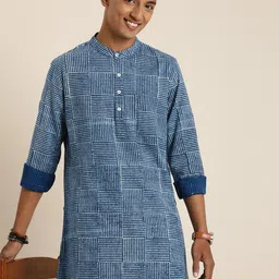 Taavi Indigo Striped Pure Cotton Kurta-image-32