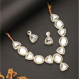 Aatmana Silver-Plated CZ Stone-Studded Necklace Set-image-74