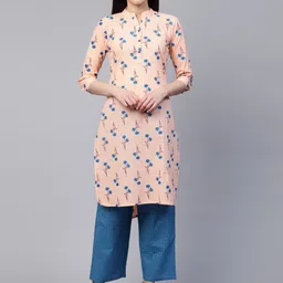 Anouk Women Floral Printed Regular Pure Cotton Kurta with Palazzos image 1