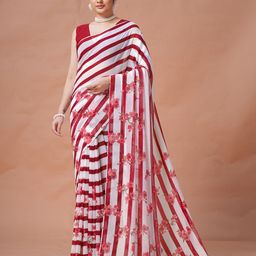Garden Vareli Floral Print Striped Pure Georgette Saree-picture-34