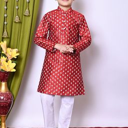 Cae Boys Embroidered Regular Sequinned Dupion Silk Kurta with Pyjamas-13