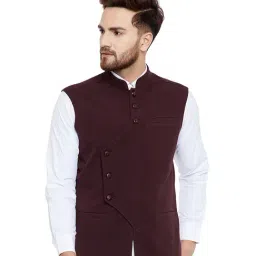 Hypernation Burgundy Mandarin Collar Waistcoat-picture-46