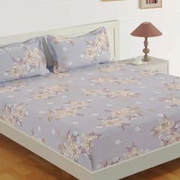 Swayam Floral Grey 160 TC Cotton Single Bedsheet with 1 Pillow Cover-image-17