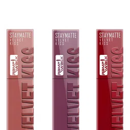 Ramp Walk Set Of 3 Velvet Kiss Liquid Lipstick - 3.5 ml Each- Nude-Dark Muave-Cherry Red-image-91