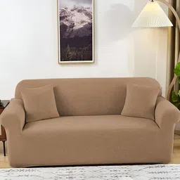 Lukzer Beige Printed Jacquard 1 Piece Sofa Cover With Arms-image-20