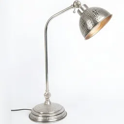 Fabindia Silver-Toned Textured Metal Traditional Abstract Shaped Table Lamp-17
