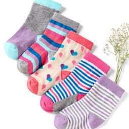 Cute Walk by Babyhug Cotton Anti Bacterial Ankle Length Socks Heart & Stripes Design Pack of 5 - Multicolour-image-93