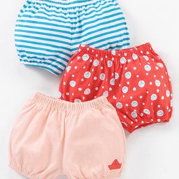 Babyhug 100% Cotton Knit Striped Bloomers Boat Print Pack of 3 - Red Blue & Pink-image-83