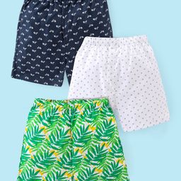 Babyhug Cotton Woven Boxers Scooter & Palms Leafs Print Pack Of 3 - Blue White & Green-image-41