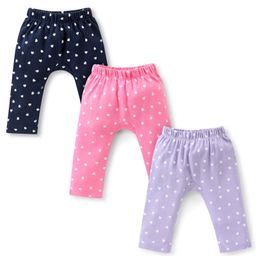 Babyhug Full Length Cotton Diaper Pants Heart Print Pack of 3 - Blue & Pink-image-33