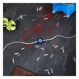 Black Silver 925 Pure Silver Dark blue Evileye Rakhi - Silver-image-5
