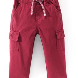 Babyhug Cotton Full Length With Stretch Trousers Solid Colour - Red-image-32