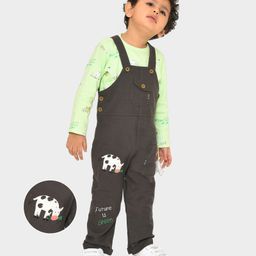 Mi Arcus  Cotton Full Sleeves Animal Printed & Embroidered T-Shirt & Denim Dungaree Set Black & Green-image-84