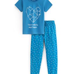 Honeyhap Premium 100% Cotton Knit Half Sleeves Night Suit with Bio Finish Heart Print - Turkish Tile-image-23