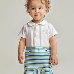 Babyoye 100% Cotton Knit With Eco Jiva Finish Half Sleeves Striped Romper- Green-image-5