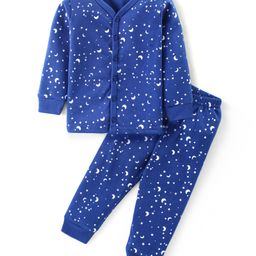 Babyhug Full Sleeves Front Open Vest & Leggings Set Star Print - Navy Blue-image-45
