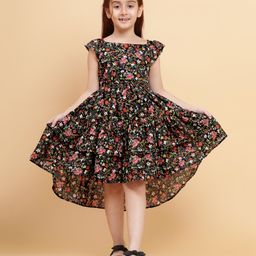 Little Marine Cap Sleeves Floral Printed Layered Dress - Multi Colour-image-68