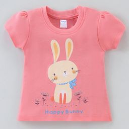 Tango Single Jersey Knit Half Sleeves T-Shirt with Rabbit Print - Coral-18