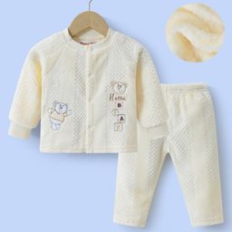 Kookie Kids Full Sleeves Winter Wear Set With Animal Embroidery - Off White-image-21