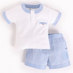 BABY GO Cotton Half Sleeves Chevron Designed Tee & Shorts Set - Sky Blue-image-28