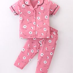 Doreme Single Jersey Knit Half Sleeves Nightwear Suit Set - Light Pink-picture-21