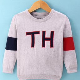 ToffyHouse Cotton Knitted Full Sleeves Text Designed Pullover Sweater - Light Grey-image-44