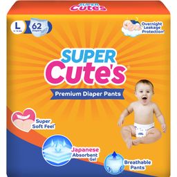Super Cutes Pullups Pant Style Diaper Super Soft and Rash Free with Wetness Indicator Large - 62 Pieces-107