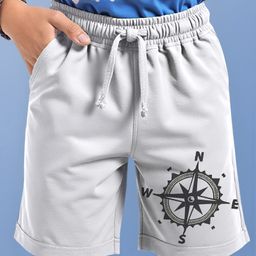 Pine Kids Looper Knit Above Knee Length Shorts with Compass Print - Light Grey-image-25