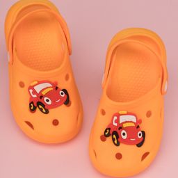 Yellow Bee Car Applique Detailed Perforated Slingback Clogs - Orange-image-91